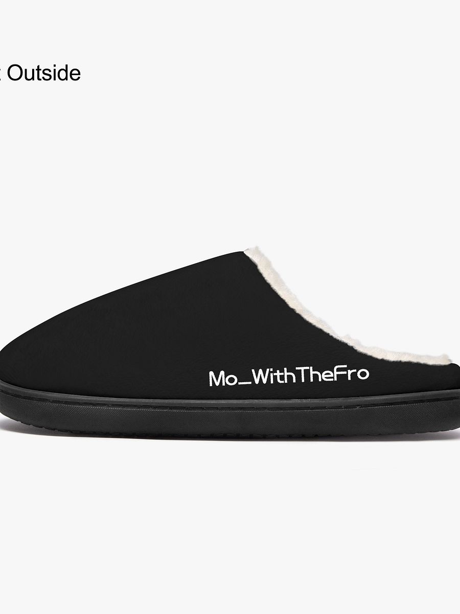 Mo_WithTheFro Black fluffy slippers, white logo product image (3)