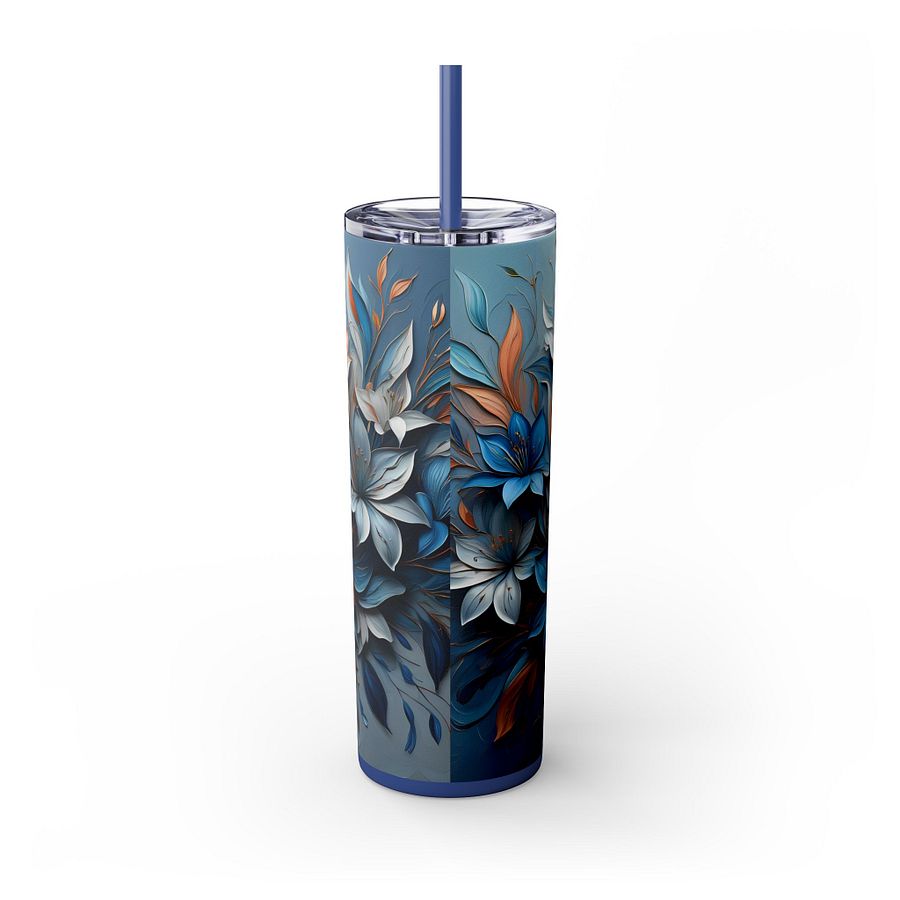 Blue & Copper Floral Tumbler Wrap PNG for 20oz Skinny | 9.3x8.2 Sublimation | Instant Download | Mother's Day Gift Wrap product image (2)