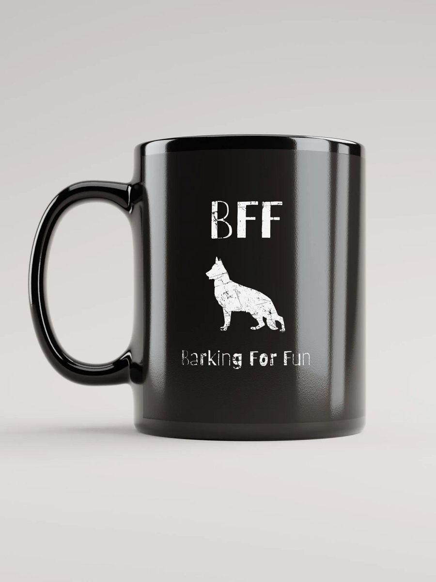 German Shepherd BFF Barking for fun, funny pun, cute joke, noisy dog, ambidextrous left-handed right-handed tea coffee mug product image (2)