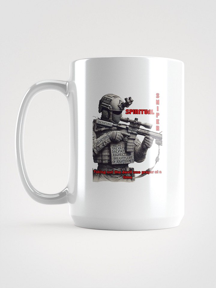 Spiritual Sniper Christian 15 oz White Coffee Mug Taking Out the Devil One Prayer at a Time Faith Based Drinkware product image (1)