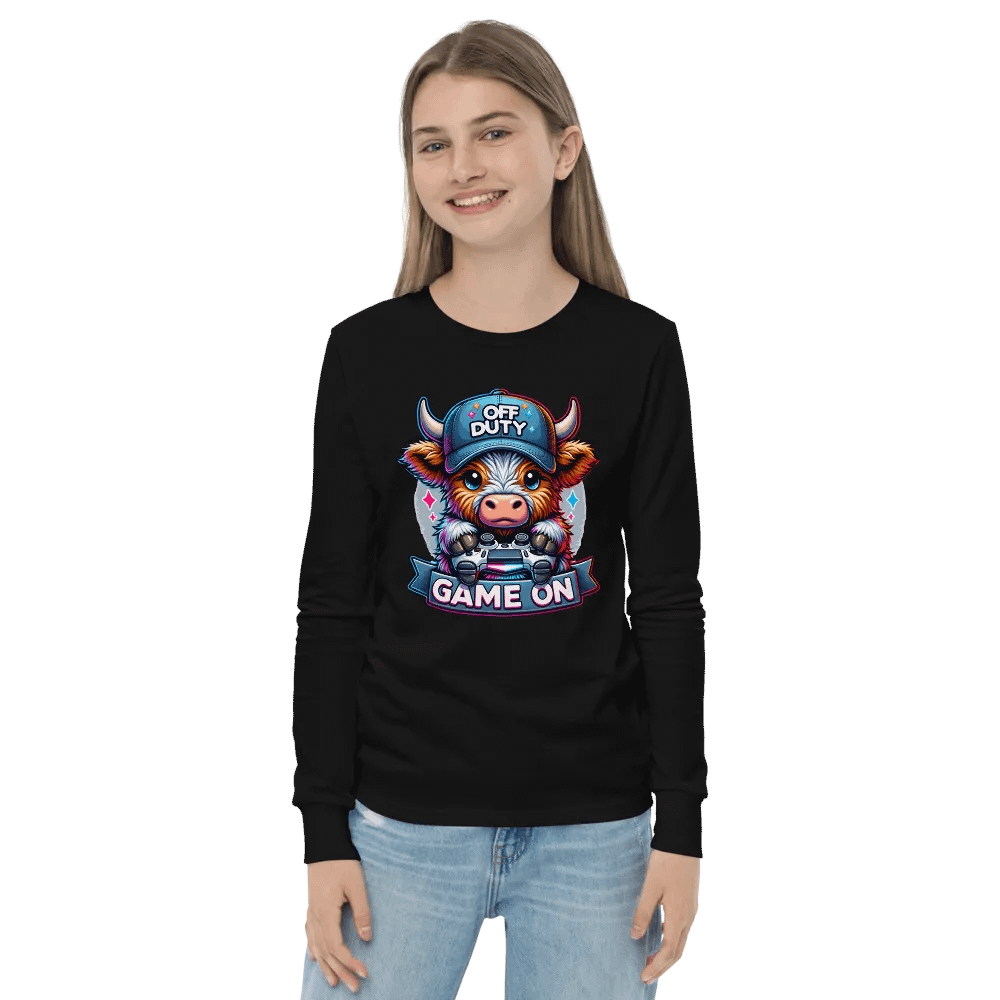 Off Duty Gaming Cow Youth Long Sleeve T-Shirt product image (10)