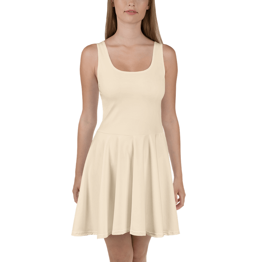 Cream Beige Solid Color Fit and Flare Skater Dress product image (2)