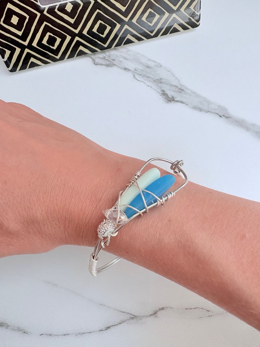 Ocean Whispers Wire-Wrapped Sea Glass Bracelet | Handmade 8" Coastal Charm by Monique Faella Designs™ | MFD-00202 product image (7)