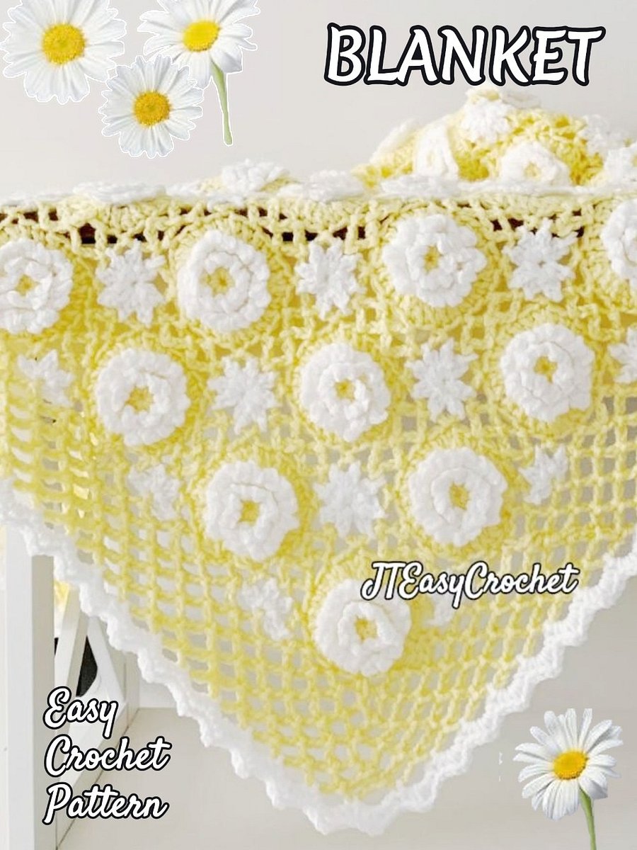 Sunshine Daisy Flower Motif Baby Blanket Crochet Pattern, Crochet Flower Blanket Baby Gift product image (11)
