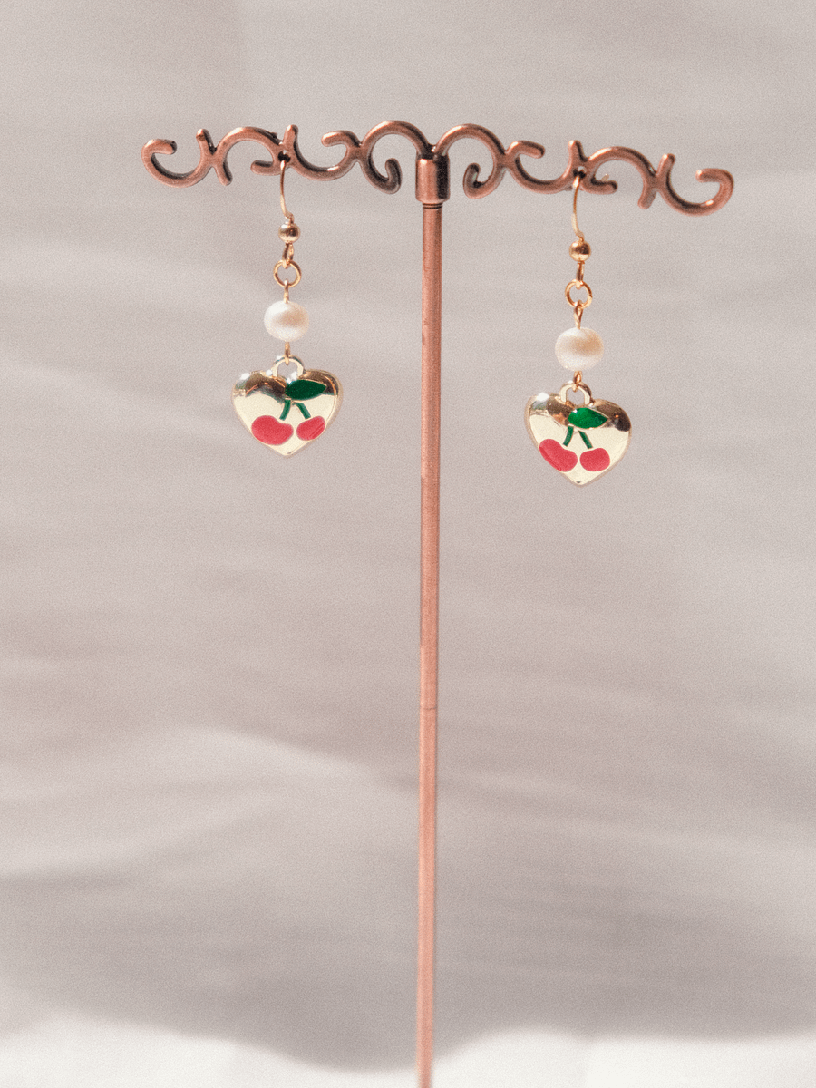 Cherry hearts - Pearl earrings 🍒♡ product image (1)