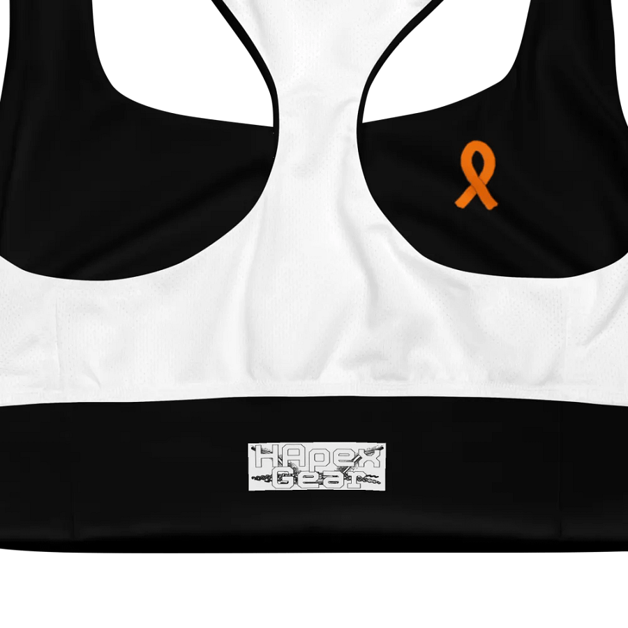 White HApex Gear White Logo Cancer Awareness Orange Ribbon. Black Longline Sports Bra product image (12)