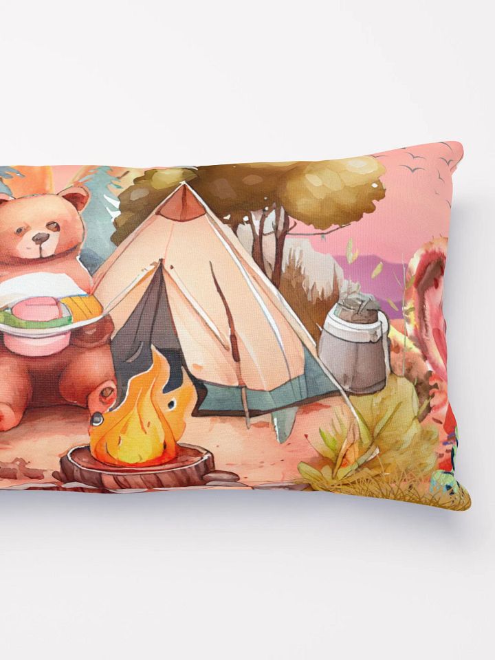 Camping Bear Throw Pillow | Jungle Campfire Scene | 3 Sizes Available product image (2)