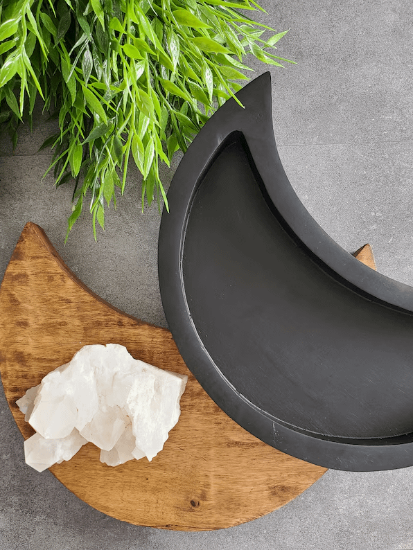 10" Crescent Moon Wooden Display Tray – Crystal Holder • Spiritual Home Decor • Altar & Jewelry Organizer product image (4)