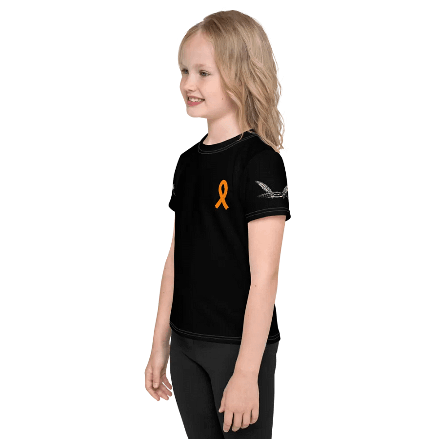 White HApex Gear White Logo Cancer Awareness Orange Ribbon. Black Kids Crew Neck T-Shirt product image (4)