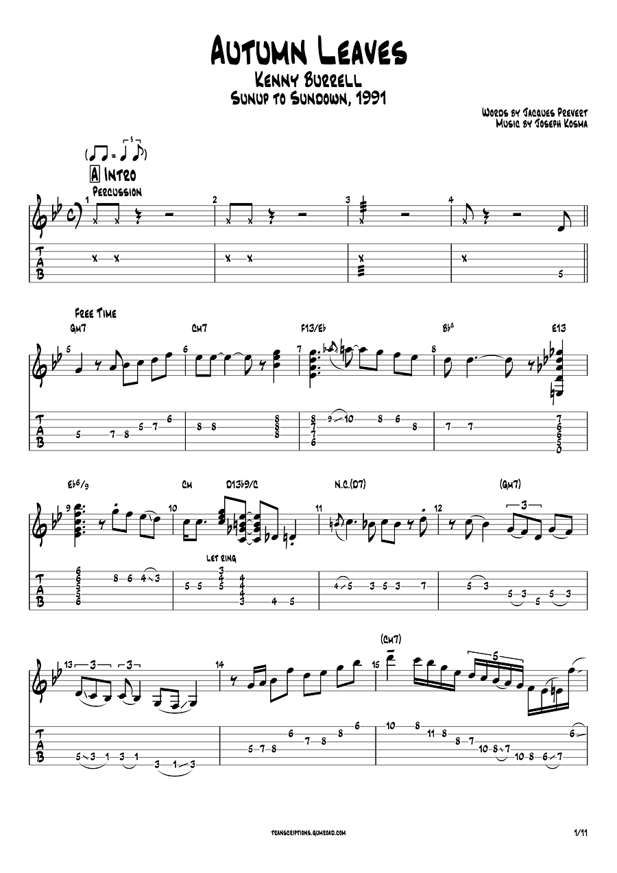 (Transcription GP) Autumn Leaves - Kenny Burrell product image (2)
