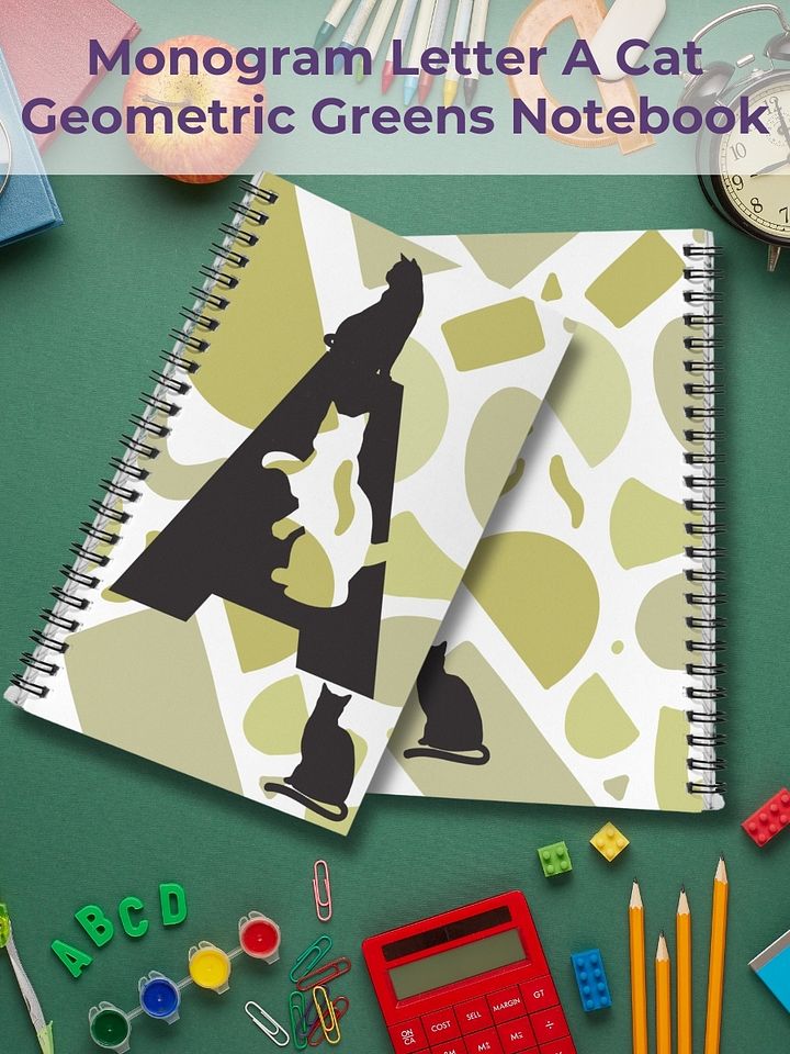 Monogram Letter A Cat Lover Geometric Greens Notebook product image (1)