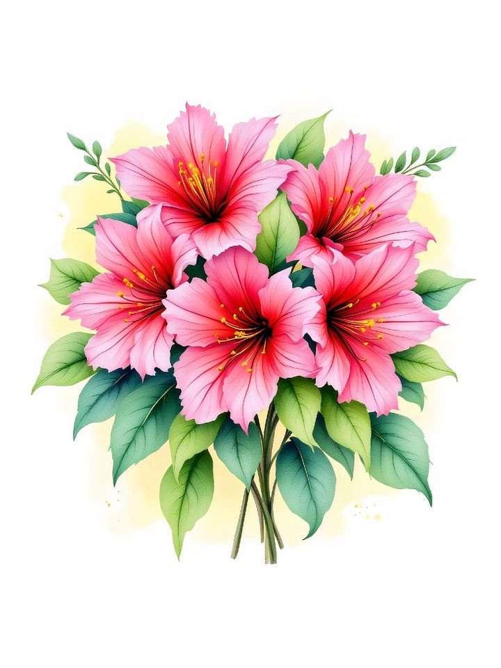 12 free Beautiful Pink Floral Bouquet - Elegant Blossom Art for Nature Lovers - Azalea watercolor clipart product image (1)