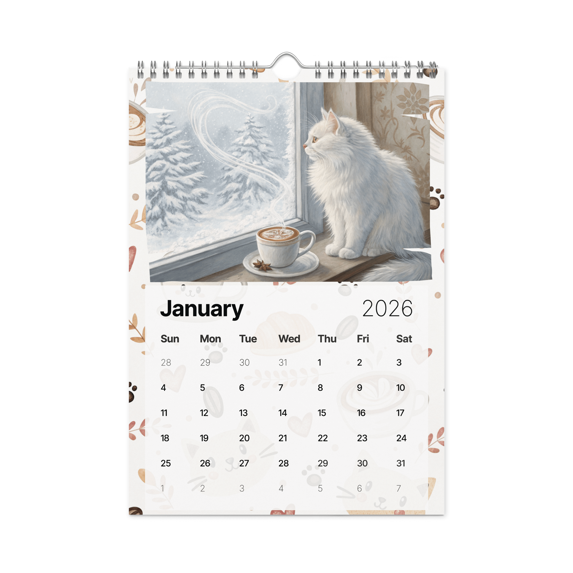 Coffee with Cats Wall Calendar 2026 – Cozy Watercolor Scenes of Cats, Coffee & Comfort product image (6)