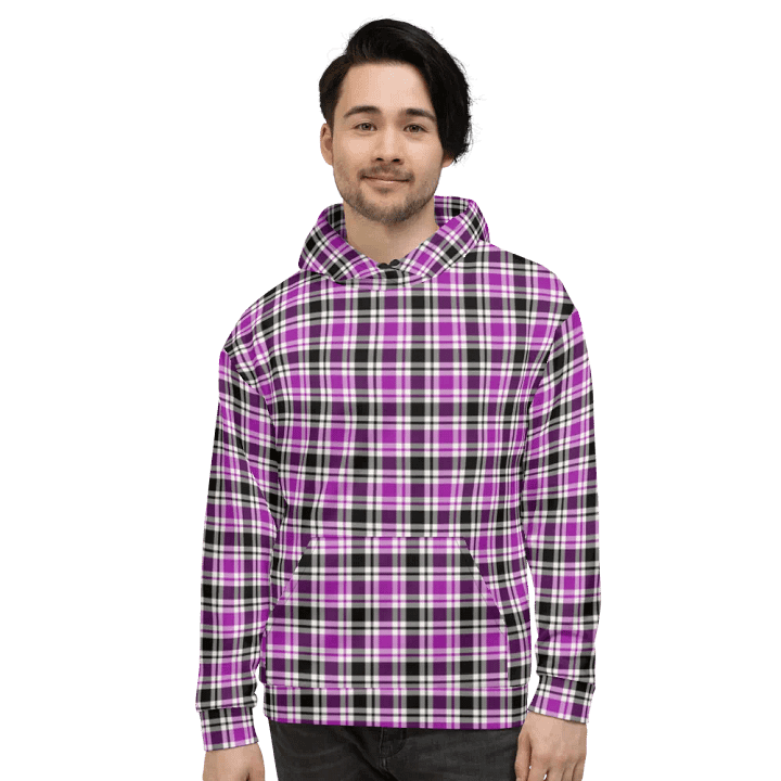 Purple, Black & White Plaid Hoodie product image (2)