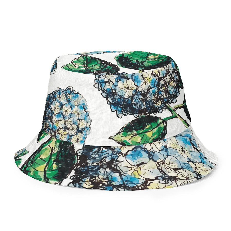 Adults Unisex | Reversible Bucket Hat | Blue Hydrangea Blooms | Coastal Garden Sun Hat | by Monique Faella Designs™ product image (7)