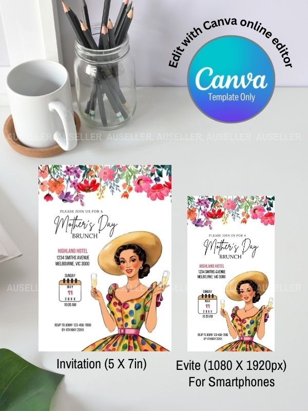 Mother's Day Brunch Invitation Bundle - Lady In Coloured Spotted Dress product image (4)