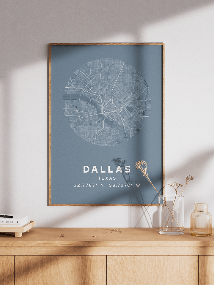 Dallas Street Map Poster – Blue Minimalist Circular City Art product image (1)