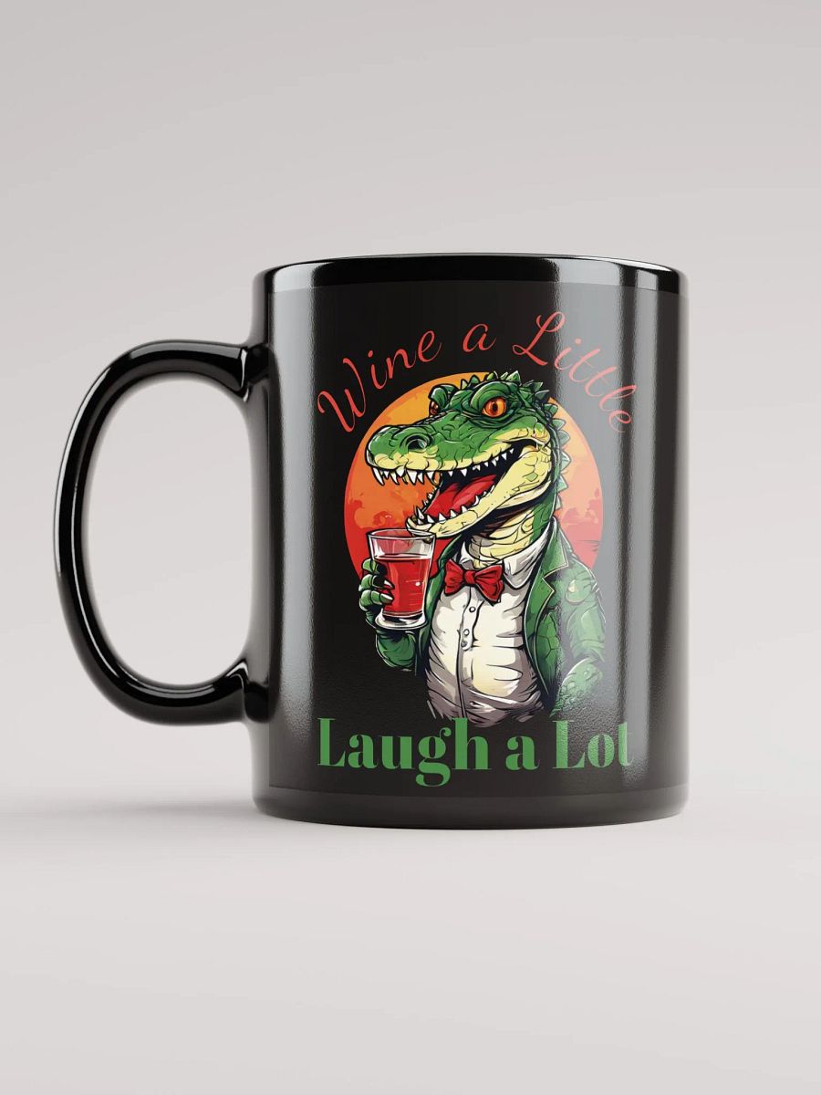 Wine a Little, Laugh a Lot - Unique Funny Black Glossy Mug | Cheerful Crocodile with Wine | Perfect Gift for Wine Lovers product image (11)