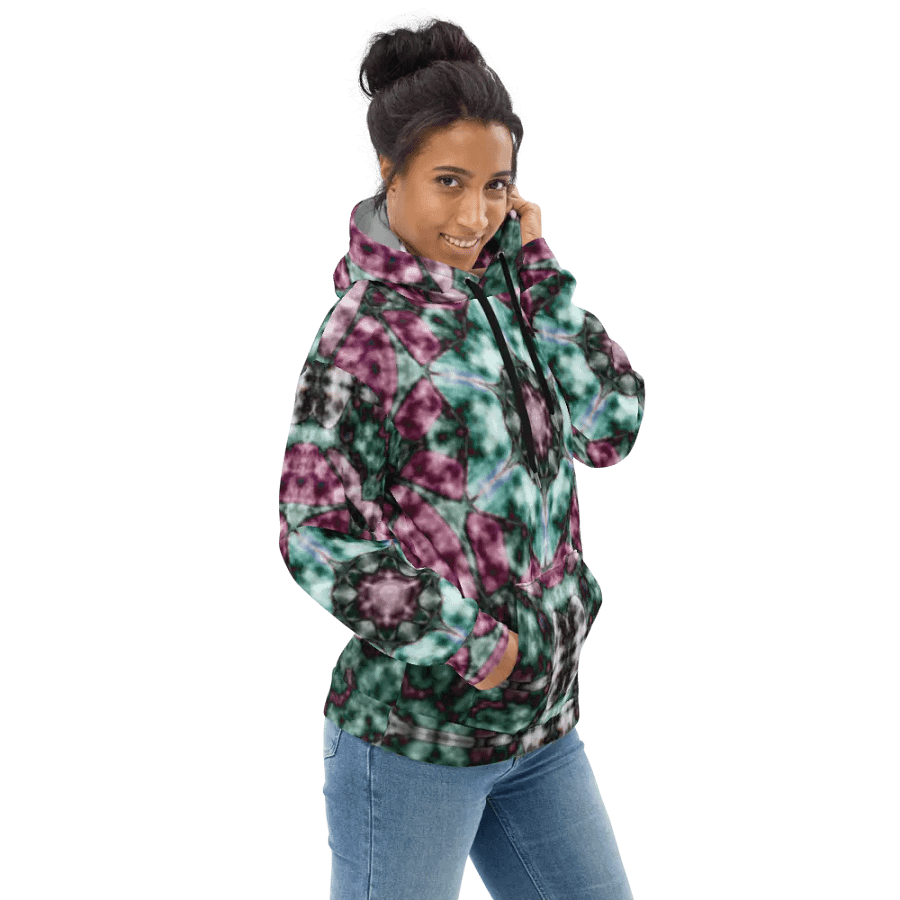 Bohemian 6 Pointed Madala Teal and Pink/ All-Over Print Recycled Unisex Hoodie by Sublicolor product image (3)