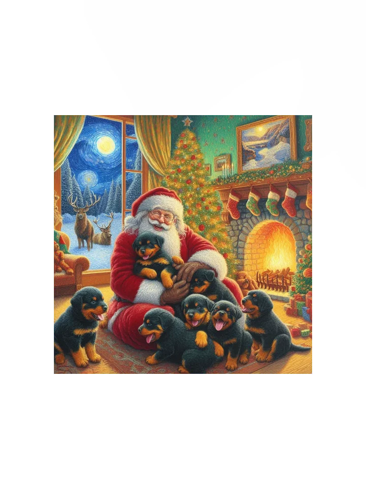 Jolly Santa & Rottweiler Puppies Christmas Poster product image (3)
