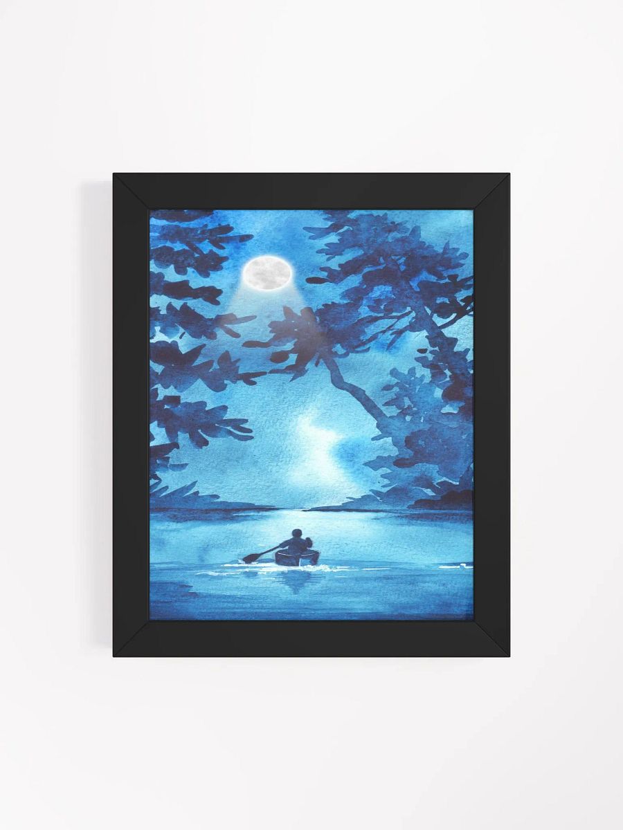 Blue Watercolor River and Boat Man product image (115)