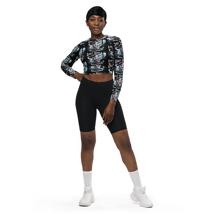 Midnight Veil Designs Gothic All-Over Print Long Sleeve Crop Top - Lost Souls Black product image (1)