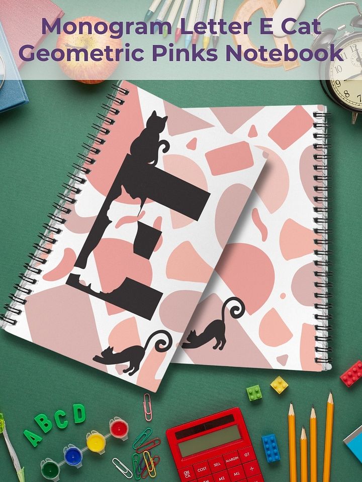 Monogram Letter E Cat Lover Geometric Pinks Notebook product image (1)
