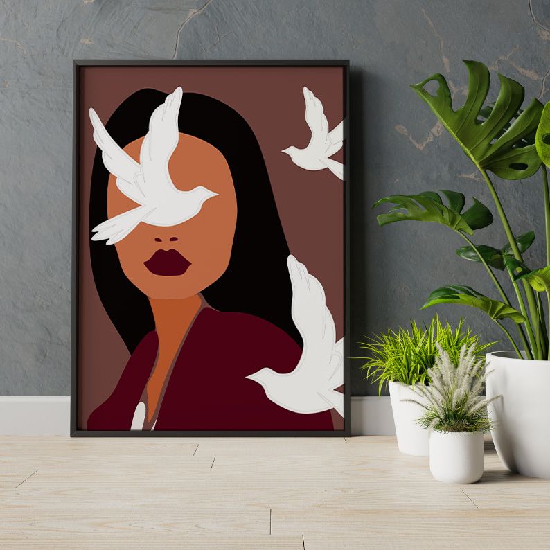 Girl with Birds Bohemian Art Print product image (5)