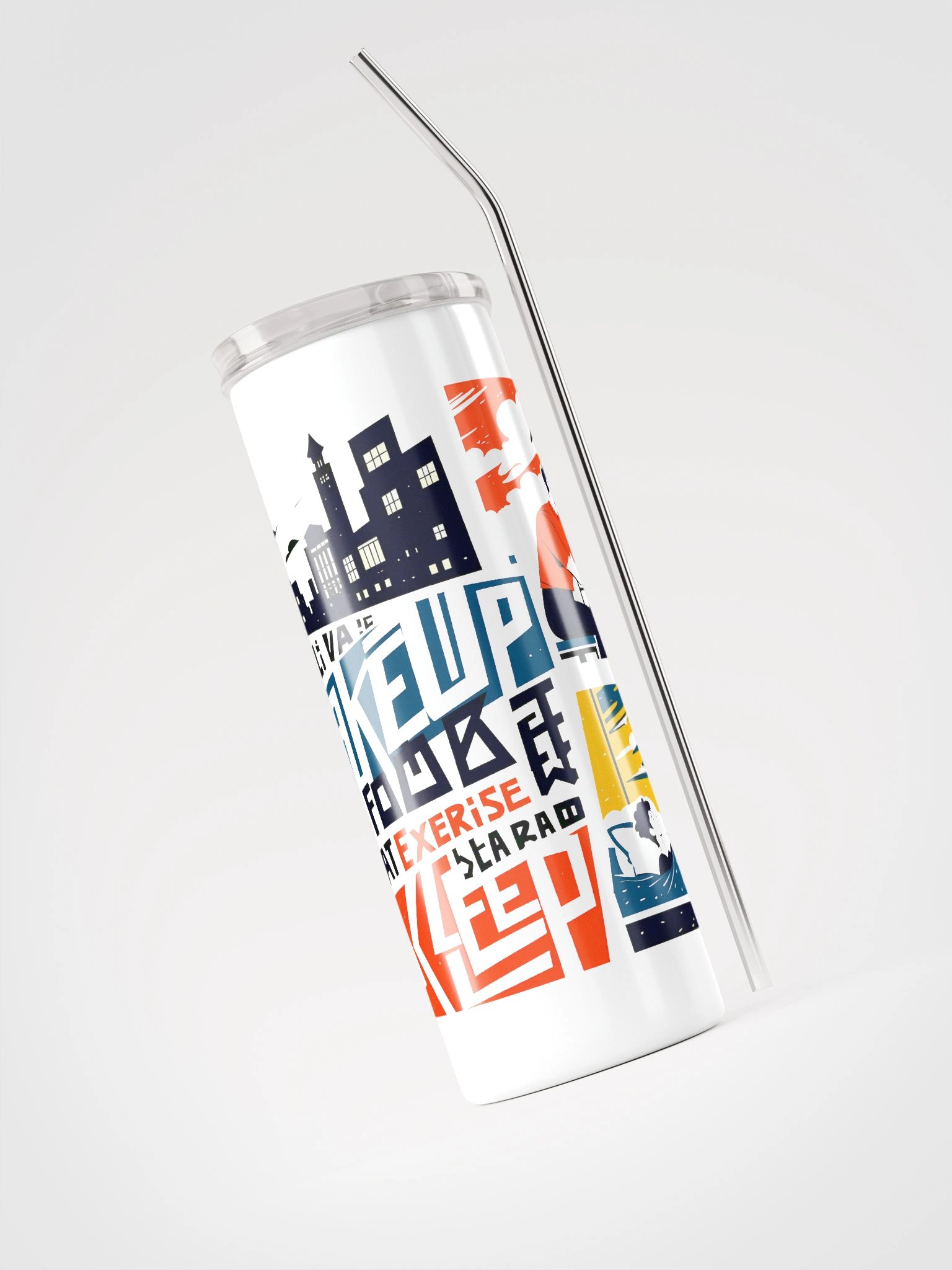 City Life Balance | Wake, Work, Rest Art Steel Tumbler product image (3)