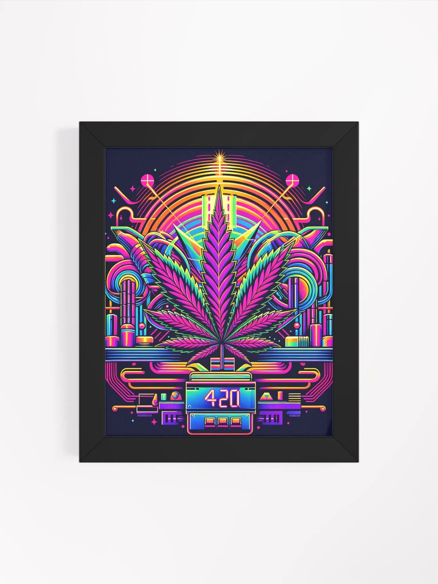 Cannabis Leaf - 420 Synthwave - Design | Framed Wall Art Poster product image (5)