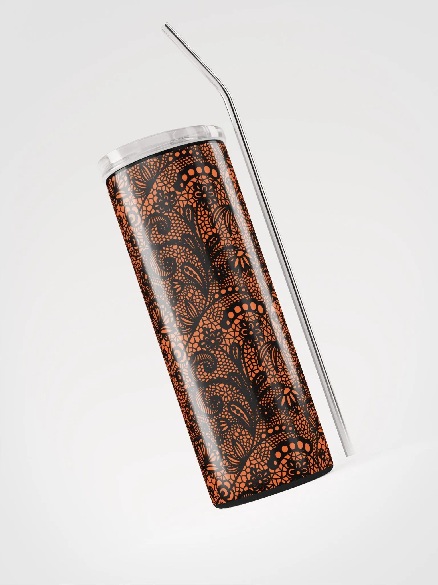 Vibrant Lace-Inspired Stainless Steel Tumbler | Orange & Black Design product image (3)