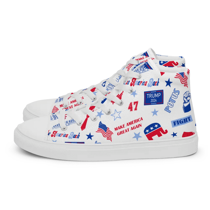 Trump 2024 Republican Patriot Make America Great Again White Pattern High Top Canvas Shoes for men product image (1)