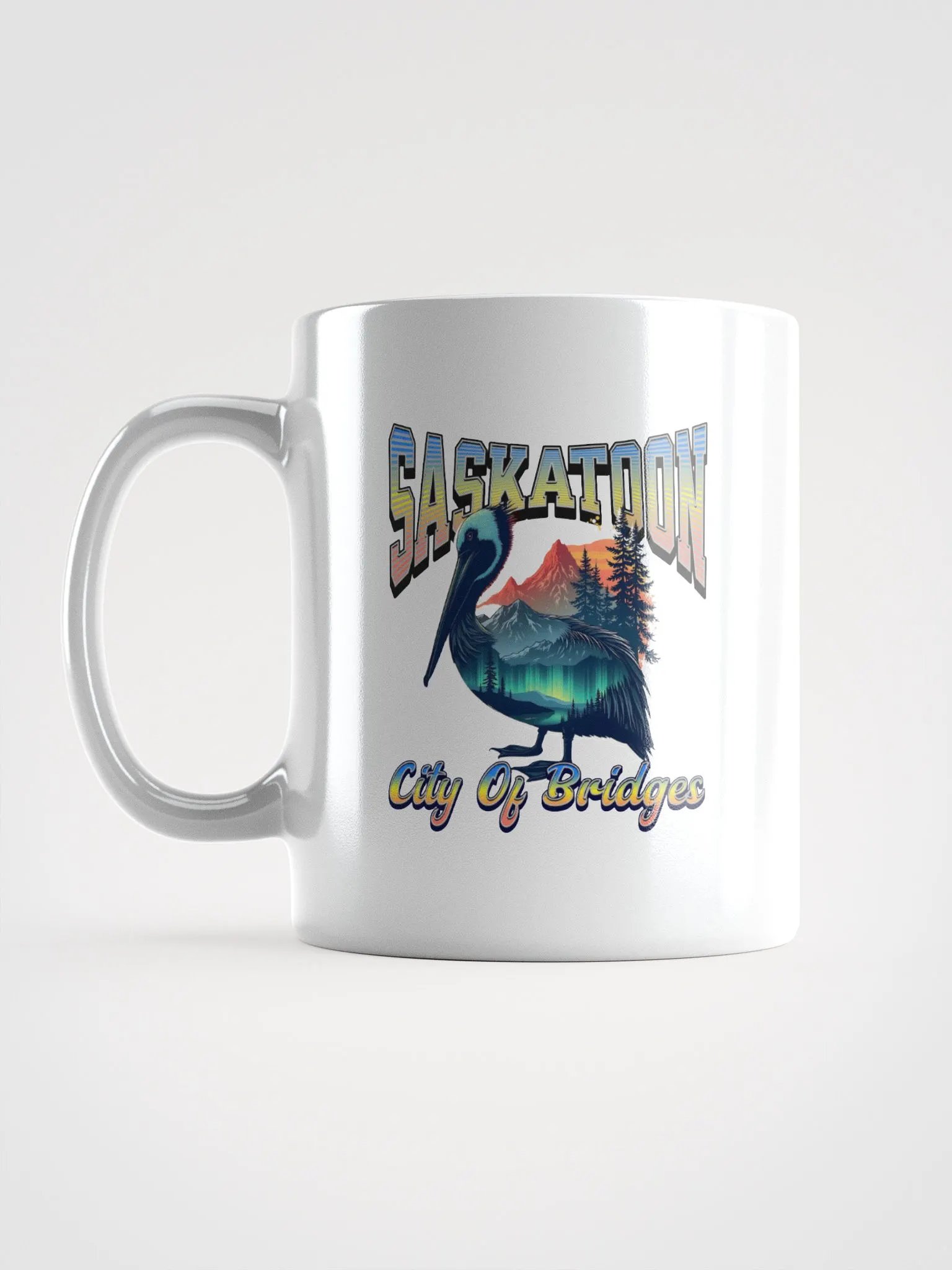 Saskatoon City Of Bridges Pelican Nature Typography Mug product image (1)