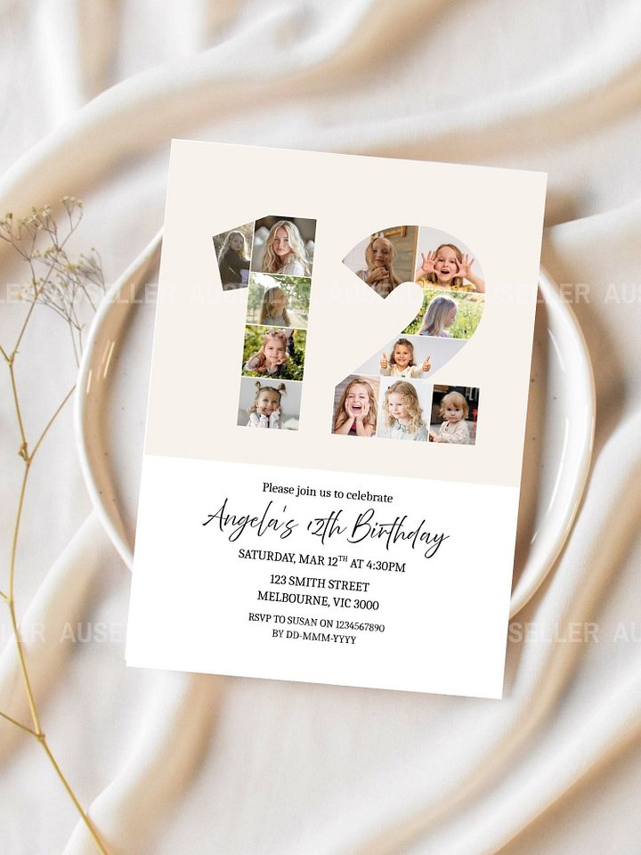 12th Birthday Photo Collage Editable Invitation Template product image (2)