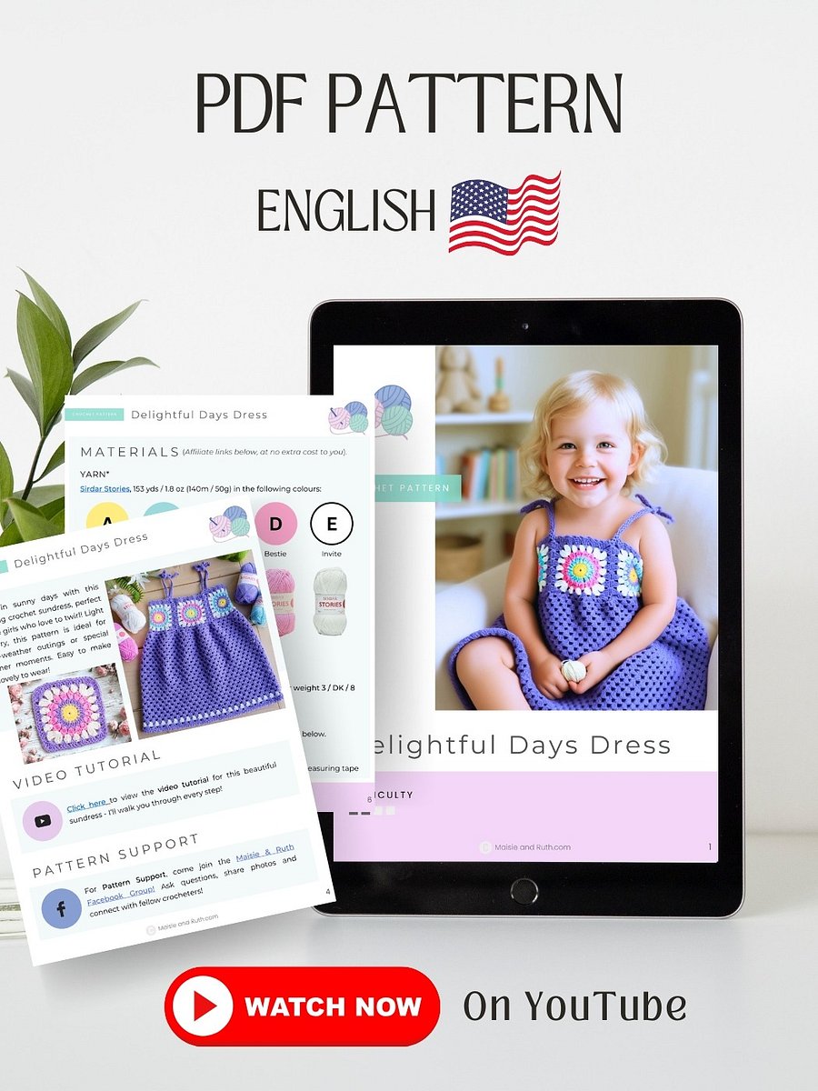 Delightful Days Dress | Crochet Sunburst Granny Square Dress Pattern | Baby to Kids Sizes 0-10 | PDF Pattern product image (3)