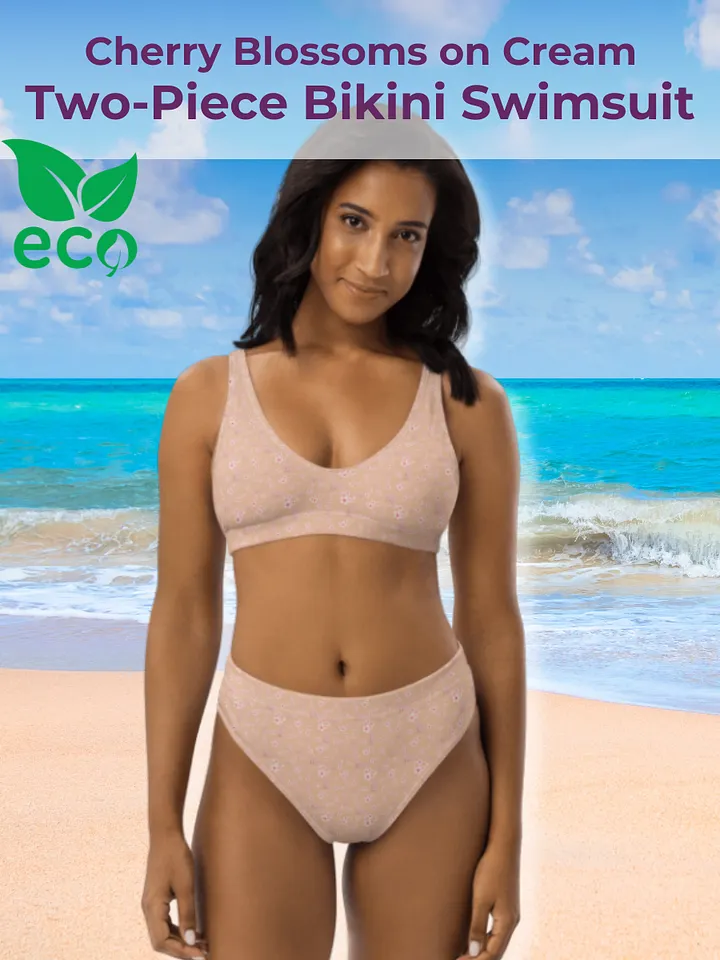 Cherry Blossoms on Cream Eco-Green Two-Piece Bikini Swimsuit product image (1)