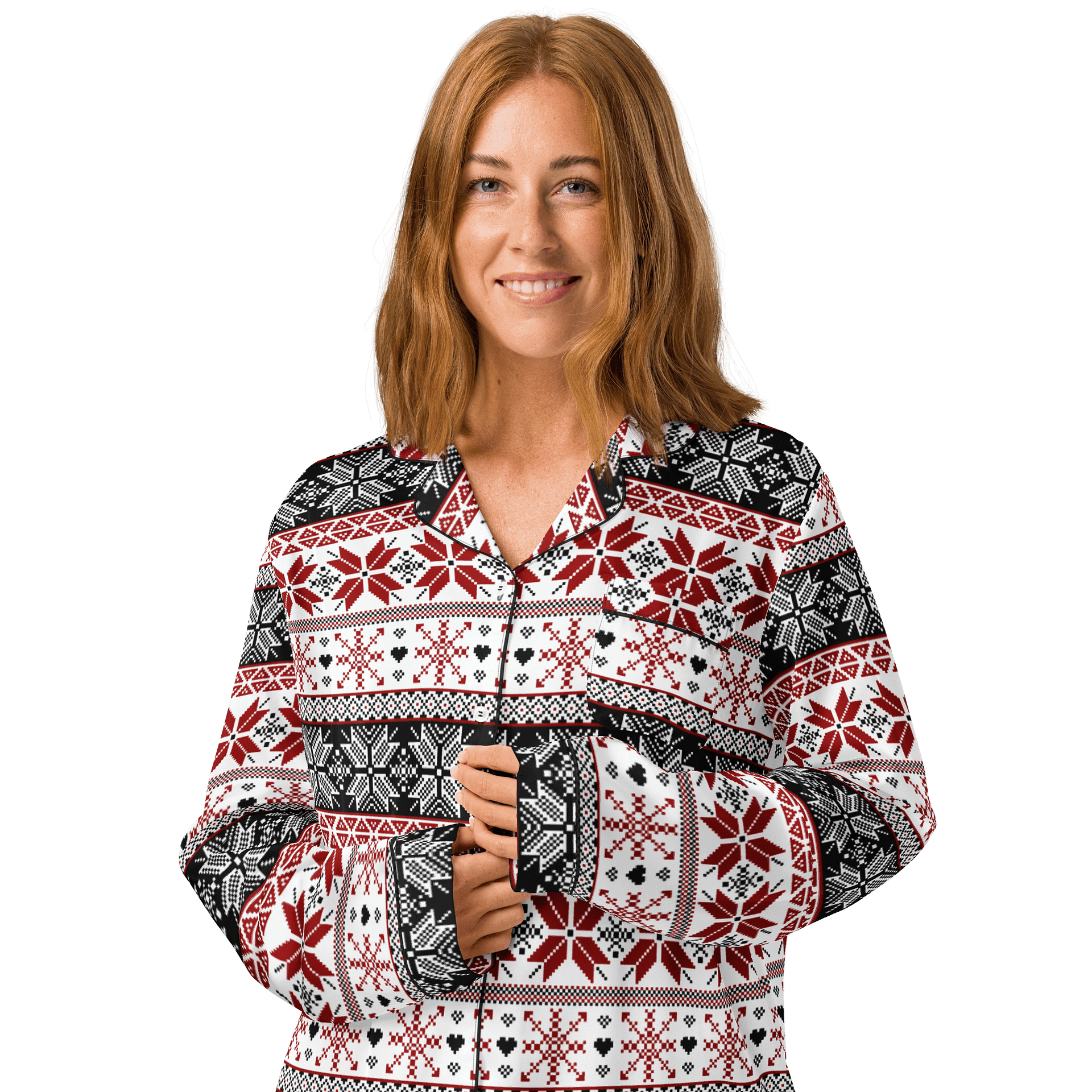 Winter Fair Isle Pyjama Top, Red & Black product image (4)