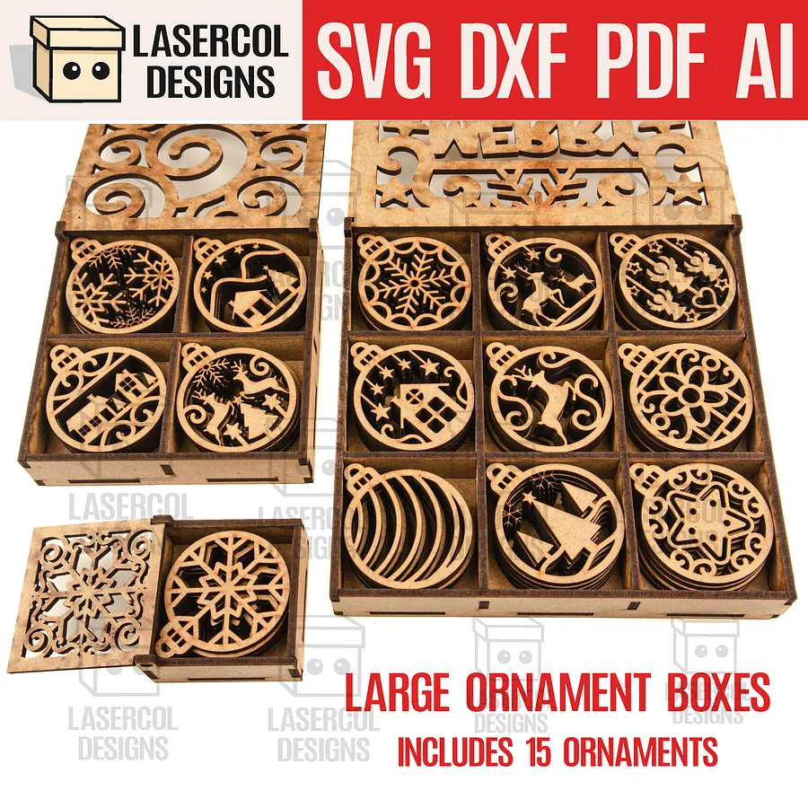 Large Ornaments Boxes - Laser Cut Files product image (1)