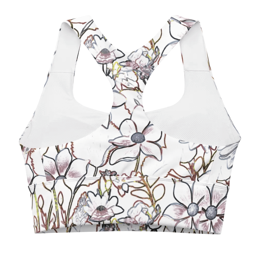 Line Art Floral Brown and White/All-Over Print Longline Sports Bra by Sublicolor product image (2)