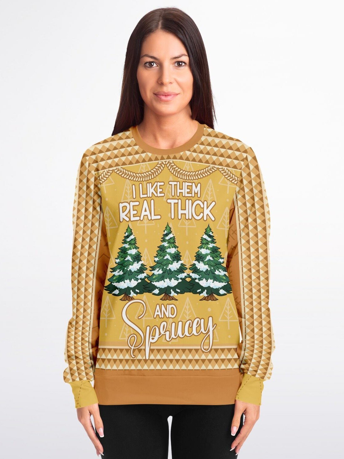 Funny Christmas Tree Sweatshirt "I Like Them Real Thick and Sprucey" | Cheeky Holiday Sweater | Perfect for Holiday Parties & Gifts product image (3)