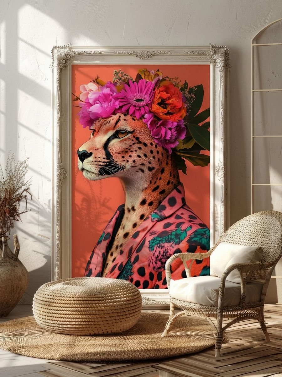 Cheetah Wearing Floral Wreath and Funky Jacket Animal Fashion Art Print product image (23)