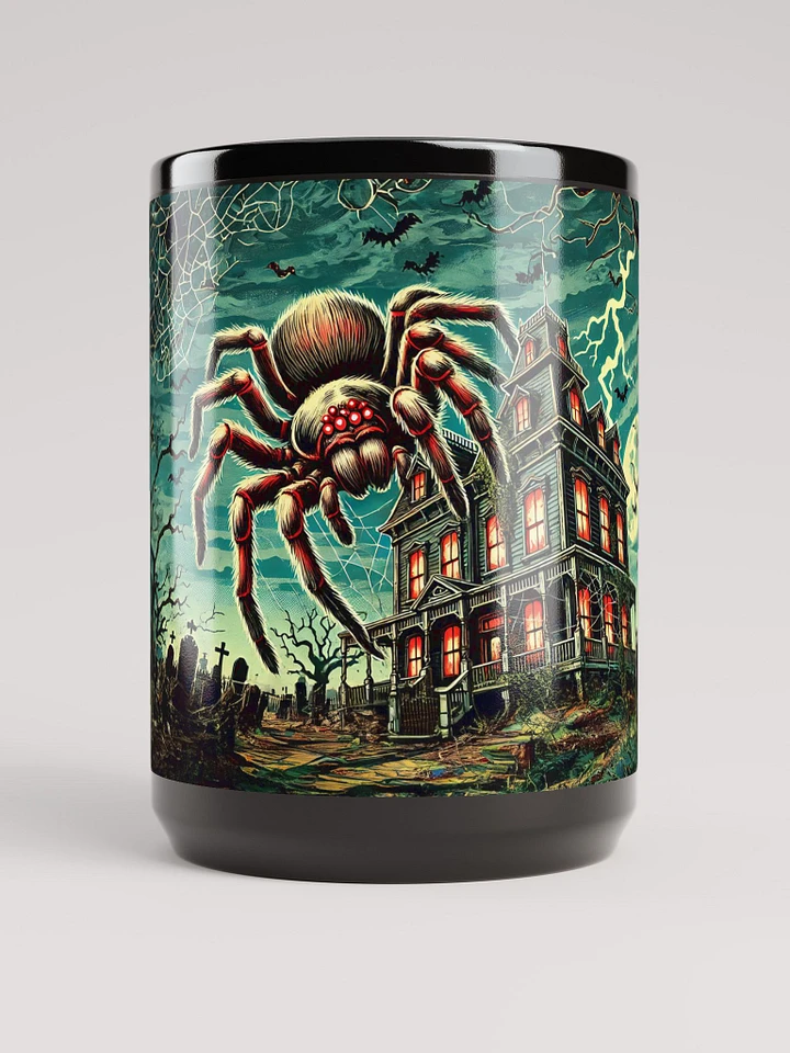 Giant Spider on a Haunted House Black Glossy Mug product image (1)