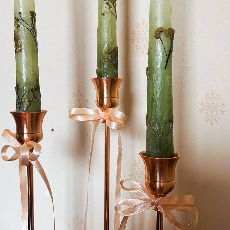 Tapered Dinner Candle Real Dry Flower Botanical Candle Floral Candle Unscented Candle Gift Idea Decorative Candle product image (3)