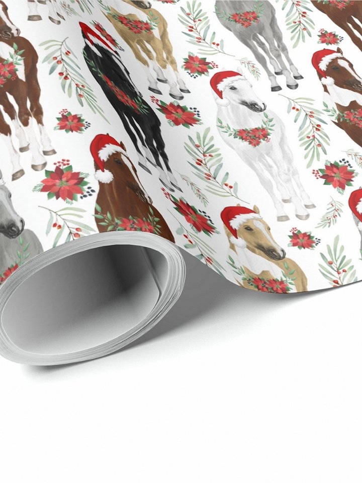 Horses in Santa Hats Christmas Gift Wrapping Paper product image (1)