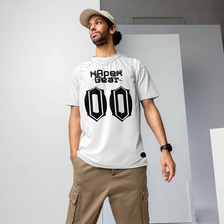 Recycled Unisex Basketball Jersey - White - Black HApex Gear Black Logo product image (5)