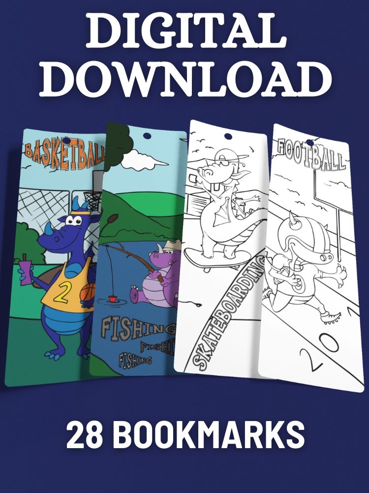 Printable Dragons Playing Sports Coloring Bookmarks - 2