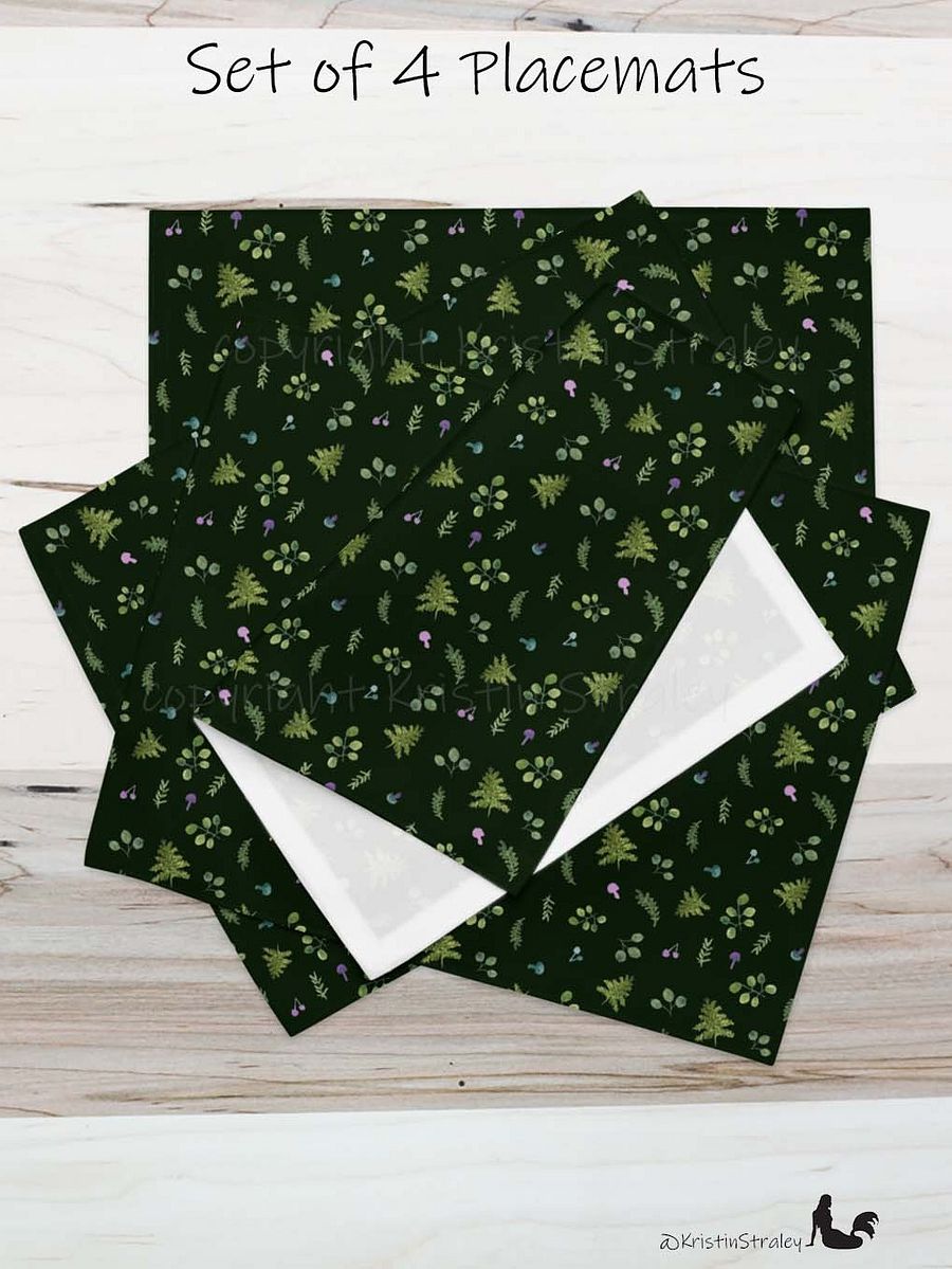 Woodland Ferns & Mushrooms on Dark Green Placemat Set product image (5)