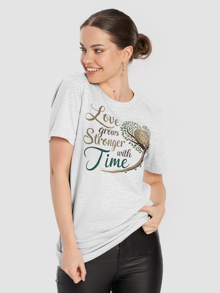 “Love Grows Stronger with Time” t-shirt, Enduring love, Growth and love design tee, Clock and tree symbol, Inspirational wardrobe piece, Gardening-themed clothing, romantic gift, unique gift idea product image (8)