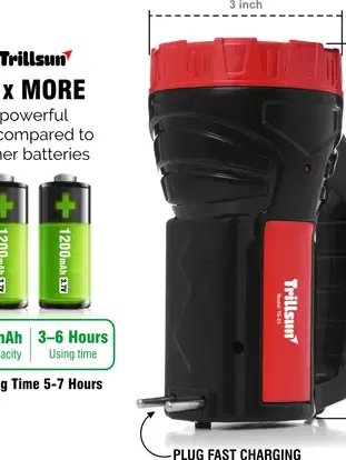 Trillsun Long Range 2 in 1 desk and torch light 5 hrs Torch Emergency Light (Red, Black) product image (4)