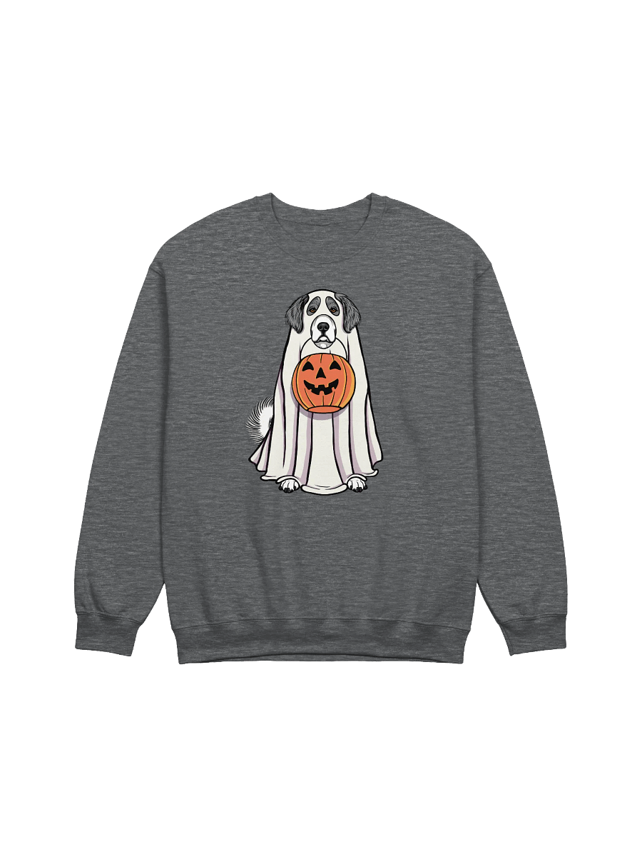 Funny Halloween Great Pyrenees(Gray) Sweatshirt | Funny Pyr Wearing a Ghost Costume and Holding a Pumpkin Basket product image (7)